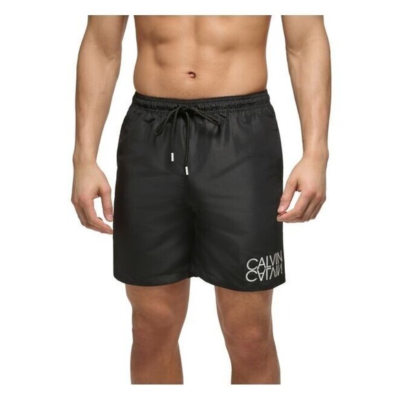 Calvin Klein Men's Reflection Logo Elastic Waist 7" Volley Swim Trunks Black 2XL - Picture 1 of 9